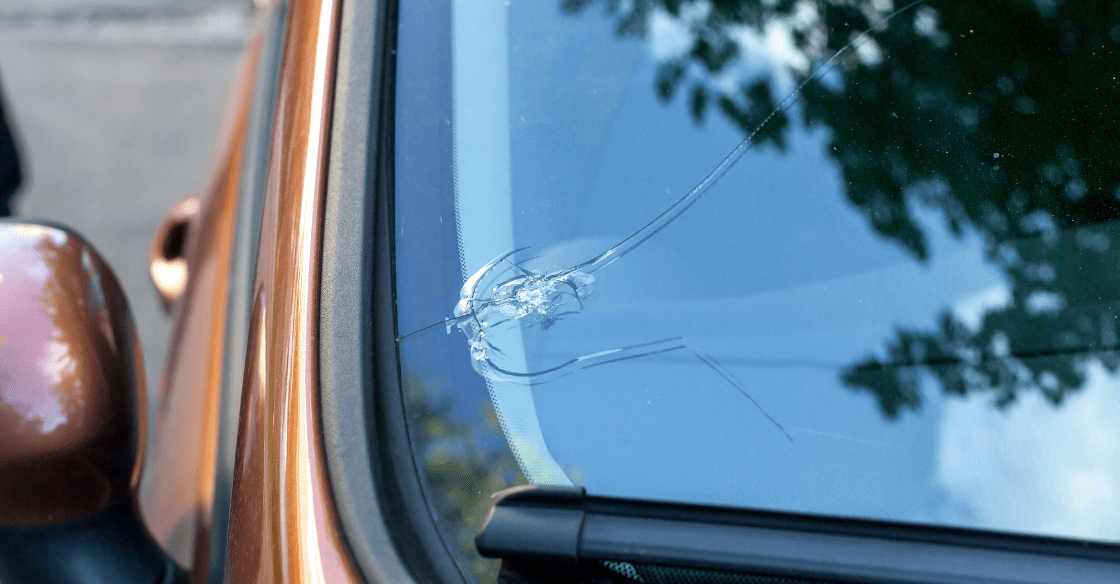 Cracked glass windshield
